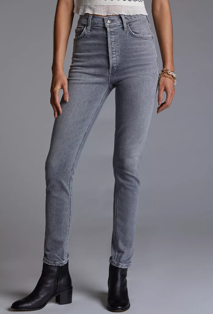 AGOLDE Nico High Rise Slim Fit Jeans Womens 31 Chime Gray Button Fly Stretch